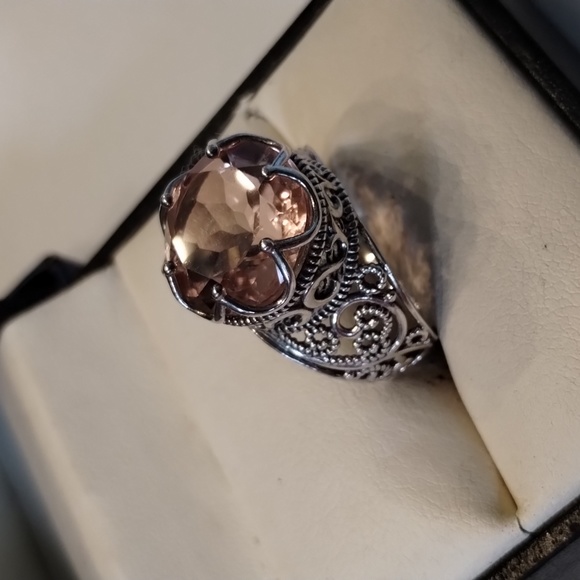 7ctw Genuine Morganite Quartz Platinum/ 925 Sterling Silver. Size 8 - Picture 6 of 8